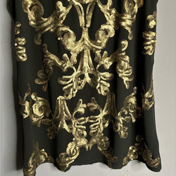 Express Black Tank Gold Sequin Detail Scoop Neckline Size Small - Picture 4 of 7